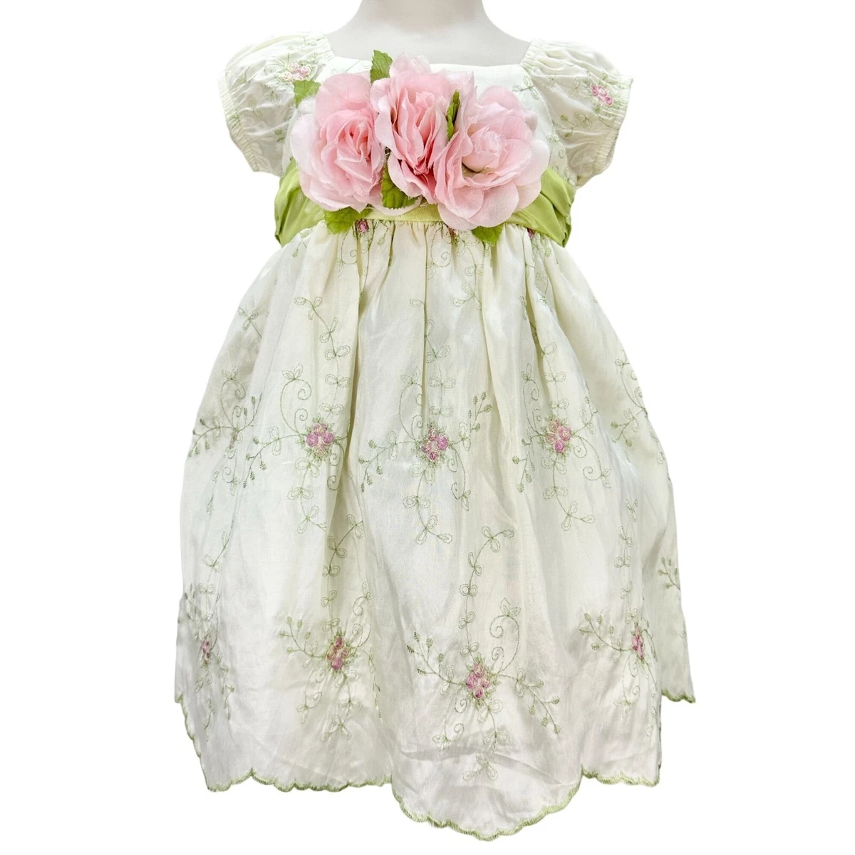 Crayon Kids Child s Dress Size 18m Green Pink Flowers Short Sleeve
