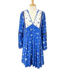 NEW Matilda Jane Women’s Dress Size L Blue White FLORAL Rayon FULL A-Line FLOWY