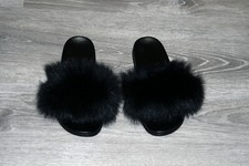 Fox Fur Slides Available in Black Red Blue Purple Pink and Silver