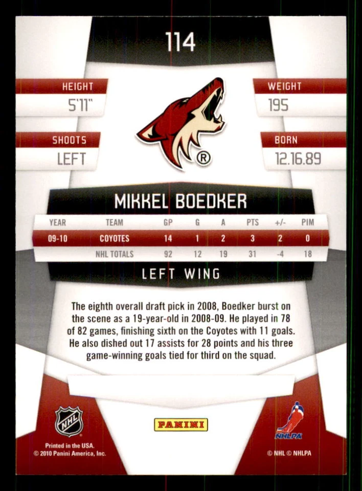 2010-11 Panini Certified #114 Mikkel Boedker Phoenix Coyotes - Image 2 of 2