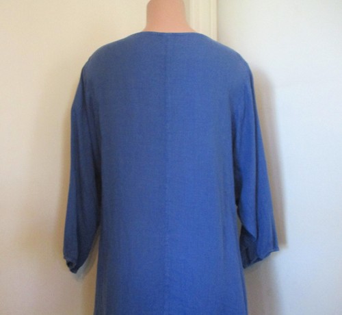 LA FIXSUN LINEN BLUE DOLMAN 3/4 SLEEVE 2 POCKET OVERSIZED ASYMMETRICAL TOP, M - Picture 6 of 9