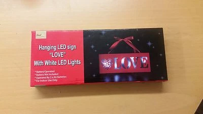 NEW LED LOVE SIGN RED WHITE HANGING LIGHT BATTERY OPERATED BOXED X-MASS GIFT - Image 1 of 4