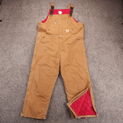 Carhartt R38BRN Biberalls 46x30 Duck Canvas Quilted Bibs Coveralls Zip
