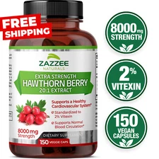 Zazzee Extra Strength Hawthorn Berry 20:1 Extract, 8000 mg Strength, 2% Vitexin