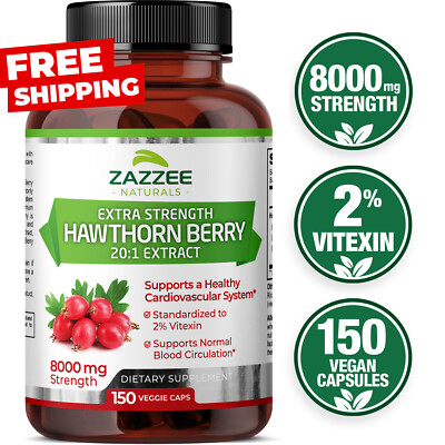 #ad Zazzee Extra Strength Hawthorn Berry 20:1 Extract 8000 mg Strength 2% Vitexin $27.97