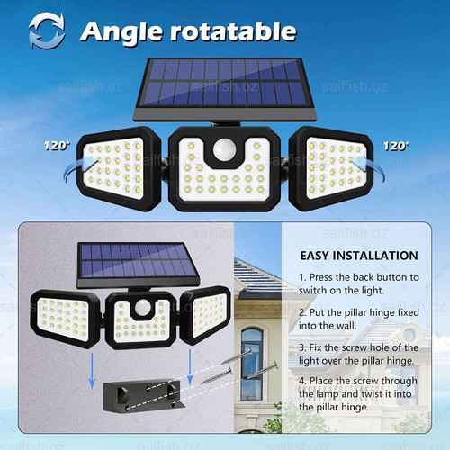 3 Head Solar Motion Sensor Light Outdoor Garden COB LED Wall Security Flood Lamp - Picture 8 of 12