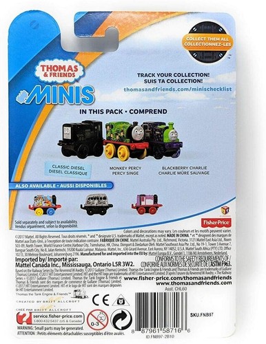 Thomas Minis 3 Pack Blackberry Charlie Monkey Percy Classic Diesel FNB97 - Picture 2 of 2