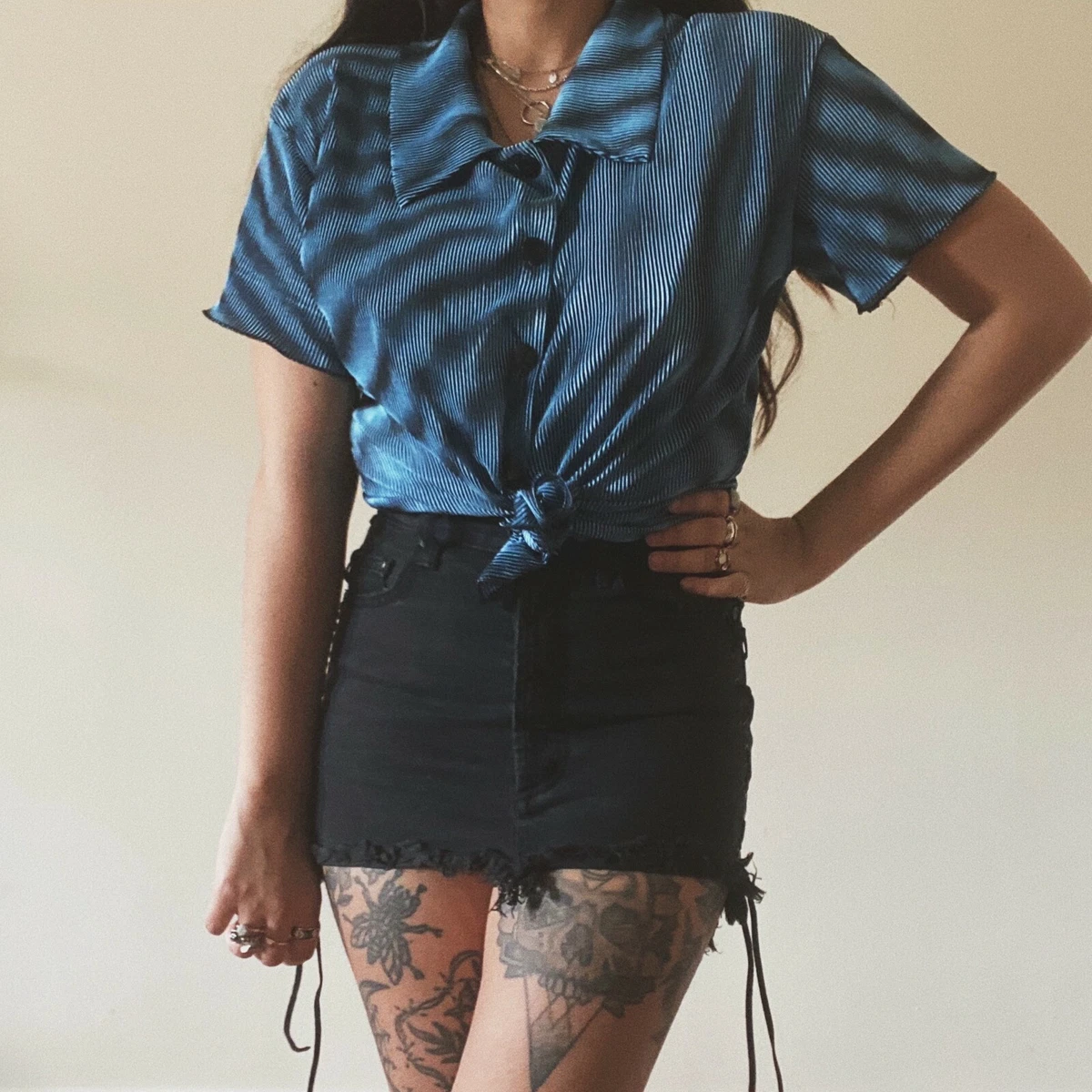 Revolve One Teaspoon Black Denim Lace Up Skirt W24 UK 6 75 eBay