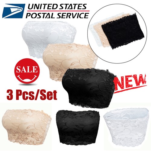 Women 3Pcs/Set Lace Tube Bra Tops Strapless Stretchy Bandeau Bras Chest Wrap USA