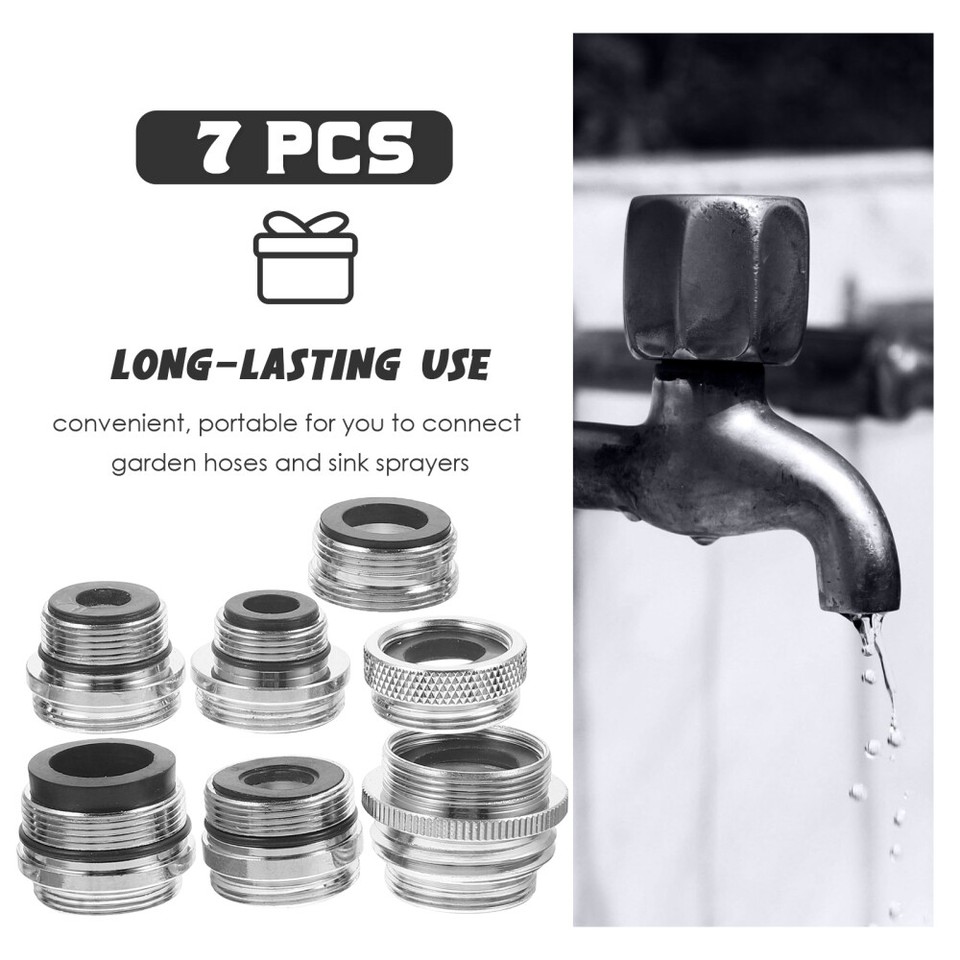 7 Pcs Vacuum Garden Hose to Sink Faucet Adapter Portable Washing