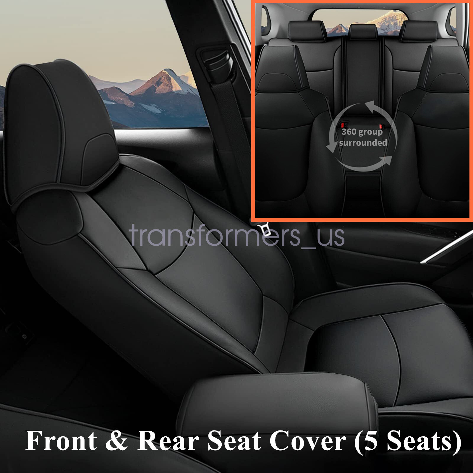 New- Car Seat Cover Faux Leather Auto 5-Seat Cushion For Toyota RAV4 2019 - 2023