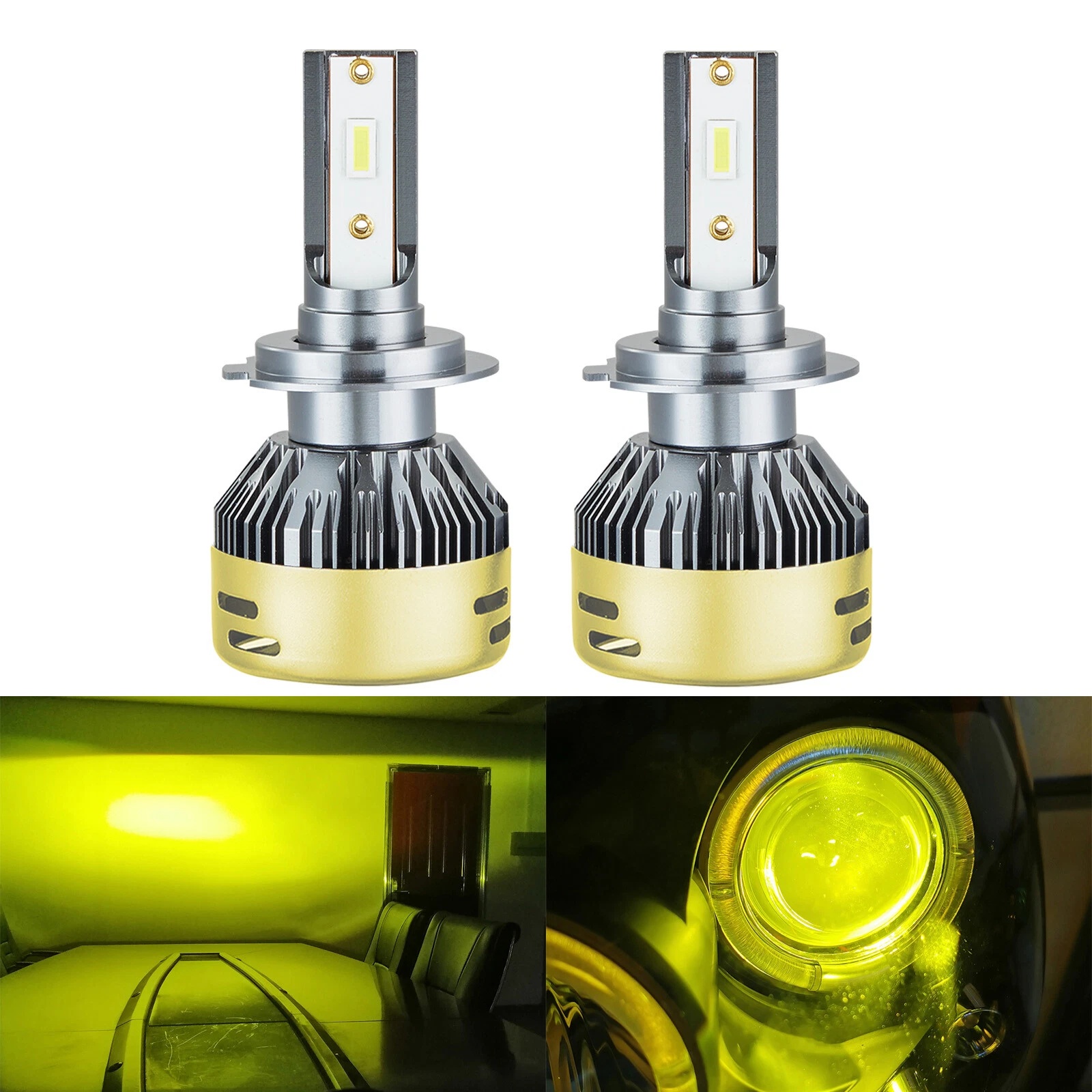 H7 3000K Yellow LED Kit High Beam Headlight Bulb High Bright DRL for Ford Fusion