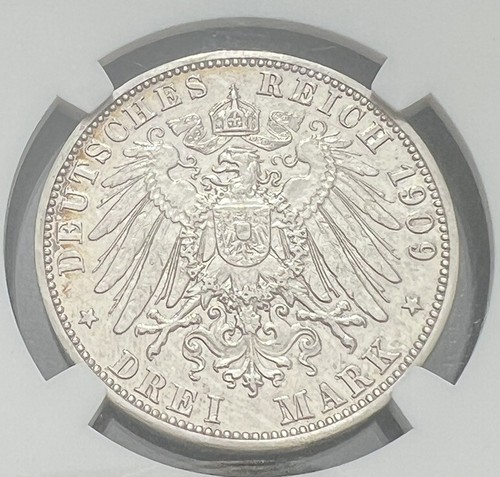 1909A Germany 3 Mark Prussia Silver Coin XF Details NGC - Picture 2 of 4