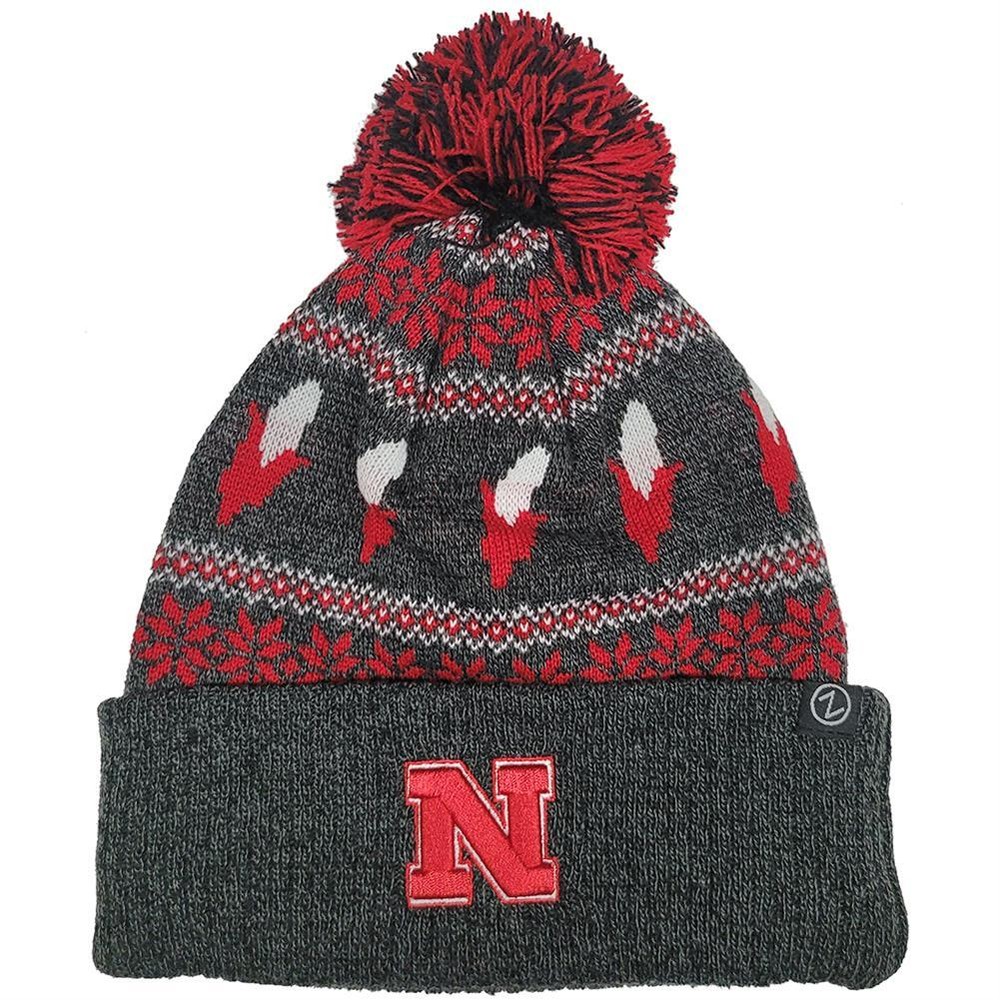 Nebraska Cornhuskers Zephyr Carousel Pom Knit Beanie - Charcoal