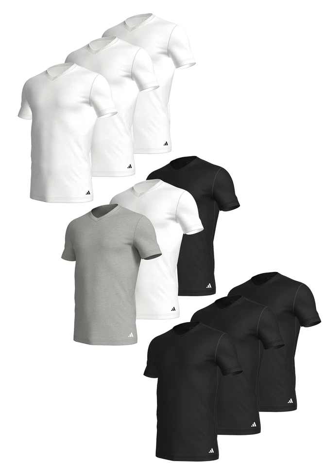 6 er Pack adidas V-Neck T-Shirt Herren V-Ausschnitt Baumwolle