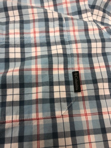 Columbia Men's Size XL Button Up Short Sleeve Shirt Color Plaid Light Blue Y - Picture 7 of 11