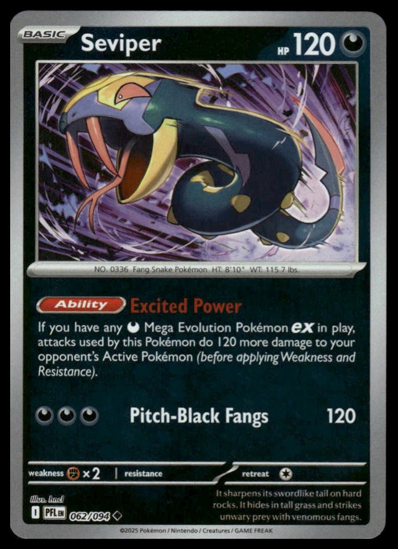 Seviper ME02: Phantasmal Flames #062/094 Reverse Holo NM