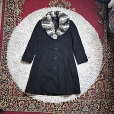 Womens Vintage Halston Coat Lambs Wool Black Fur Collar Size 6 Chic Winter Fall
