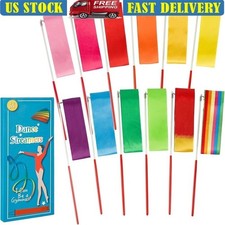 12 Pack Colorful Dancing Ribbons Silk Streamers W/ Sticks Party Activities New