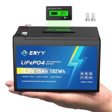 12V 15Ah LiFePO4 Lithium Battery with BMS and LCD Voltmeter 12V 15AH