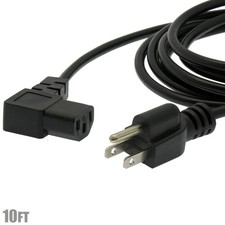 10FT 3-Conductor 18AWG NEMA 5-15P to IEC320 C13 Right Angle PC TV AC Power Cable