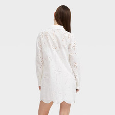 Roller Rabbit x Target SIZE M Eyelet Embroidered Collared Mini Shirtdress White