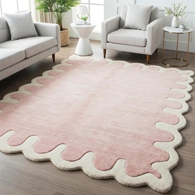 Rosa Weiß Überbackene Teppich Unregelmäßige Form Modern Abstrakt Bunt Carpet Rug