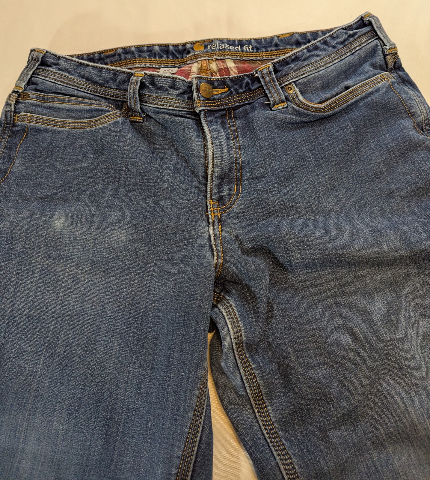 Carhartt Women Flannel Lined Jeans Straight Leg Size 12 Broke-in thumbnail 2