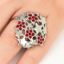 Paparazzi Star-tacular Red Rhinestone Silver Star Ring Adjustable Stretch Band