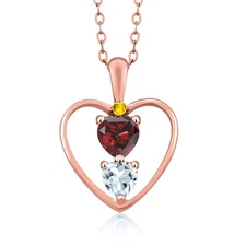 18K Rose Gold Plated Silver Garnet Aquamarine and Yellow Sapphire Pendant