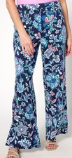 D Co Denim Co Beach Jersey Wide Leg Pants w/ Slits - Blue Paisley - Large