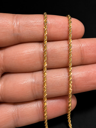 14K Solid Gold Diamond Cut Rope Chain 1.5mm Necklace 16" - 24" Italian Gold