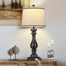 27.5" Farmhouse Table Lamp for Living RoomVintage Bedside Nightstand Lamp wit...