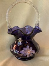 Fenton 1998 Historical Collection hand painted Royal Purple 8  Basket, Rare