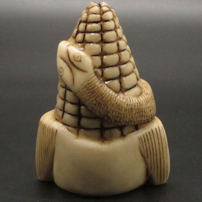 Alabaster Carving Corn Offering and Snake Caliza stone hand carved Peru 202404