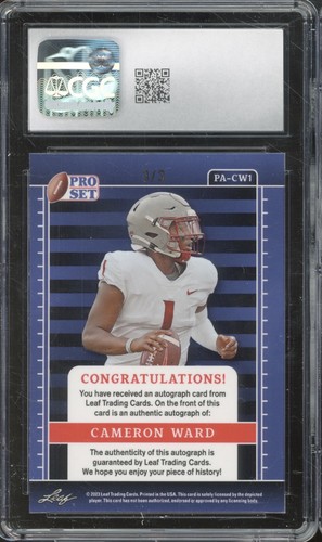 2023 Pro Set Metal Prismatic Red Cameron Ward 3/3 Autograph RC Mint CGC 9 9 Auto - Picture 2 of 2