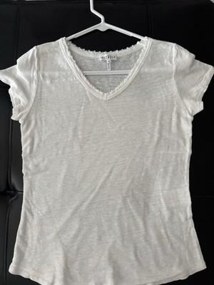 Claudie Pierlot White Linen Top, Size 2 , Short Sleeve