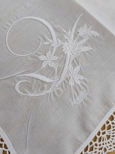 Y Monogram White Embroidery White Cotton Macrame Lace Hankie Handkerchief