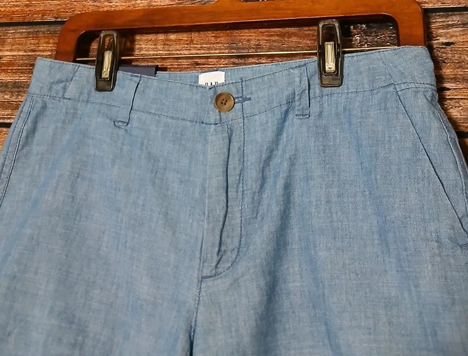Pantalones Cortos GAP Talla 2 City Cortos Tiro Medio Azul Cambray 100% Algodón Ligeros NUEVO Foto 4 de 4