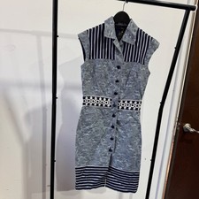 Peggy Jennings Vintage Blue Striped Floral Shirt Dress Women’s Size S