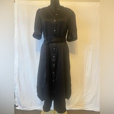 GAP Black Button Front Shirt Dress Tie Waist Puff Sleeve Size S belted