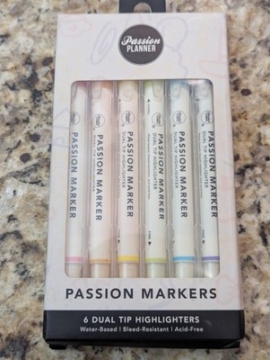 Passion Planner Passion Markers Dual Tip Highlighters 6 Colors Pastel