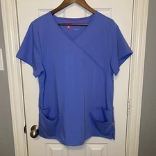 Urbane Ultimate Women's V Neck Scrub Top Blue Size Large Nursing Hospital