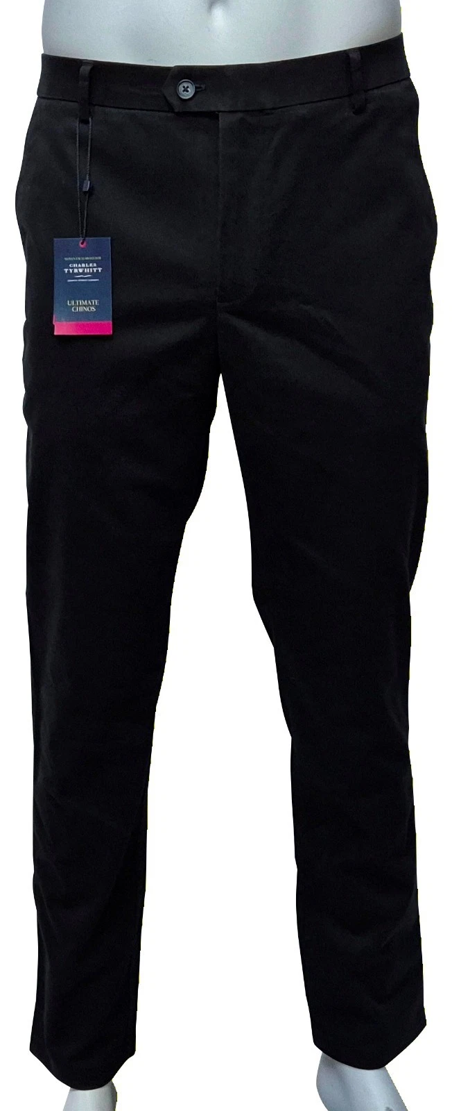 CHARLES TYRWHITT Mens Classic Fit Everyday Stretch Chinos Black Trousers 36"