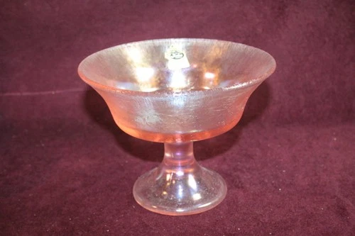 Fenton Satin Pink Rose Stretch Glass Footed Bowl - Original Sticker
