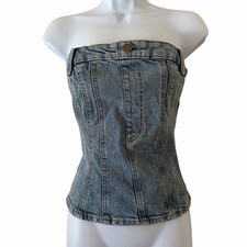 H M Divided Denim Corset Bustier Top Size M Zipper Closure Y2K Blue