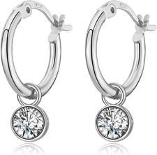 Dangle Hoop Earrings for Women, 925 Sterling Silver Hoop Earrings with Charms Ti
