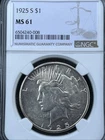 1925-S PEACE DOLLAR NGC MS61 (undergraded?)