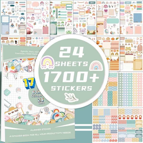 24 Blatt 1700+ StüCk Bullet Journal Sticker - Planer Aufkleber FüR Kalender, T-image