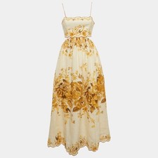 Zimmermann Yellow Floral Print Linen CutOut Midi Dress M
